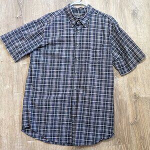 Eddie Bauer Men's Short Sleeve Pack-It Button-Down Plaid Shirt size LT